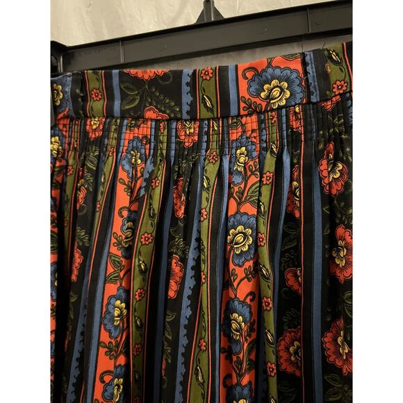 Original Alpen Trachten Black Green Red Floral Striped Dirndl Skirt Lace Trim 46 - Picture 4 of 8